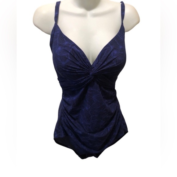 L.L.Bean Twist Top 1PC Slimming Tankini Swimsuit 16 Purple Ruched Sides UPF40+ - Picture 1 of 5